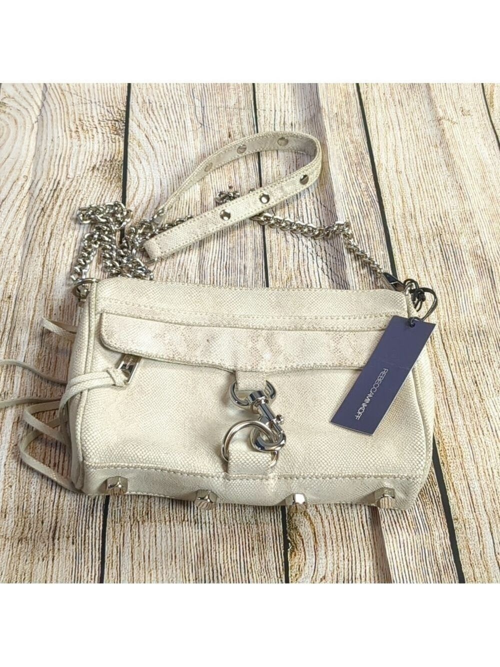 Rebecca Minkhoff grey mini MAC snakeskins leather handbag
